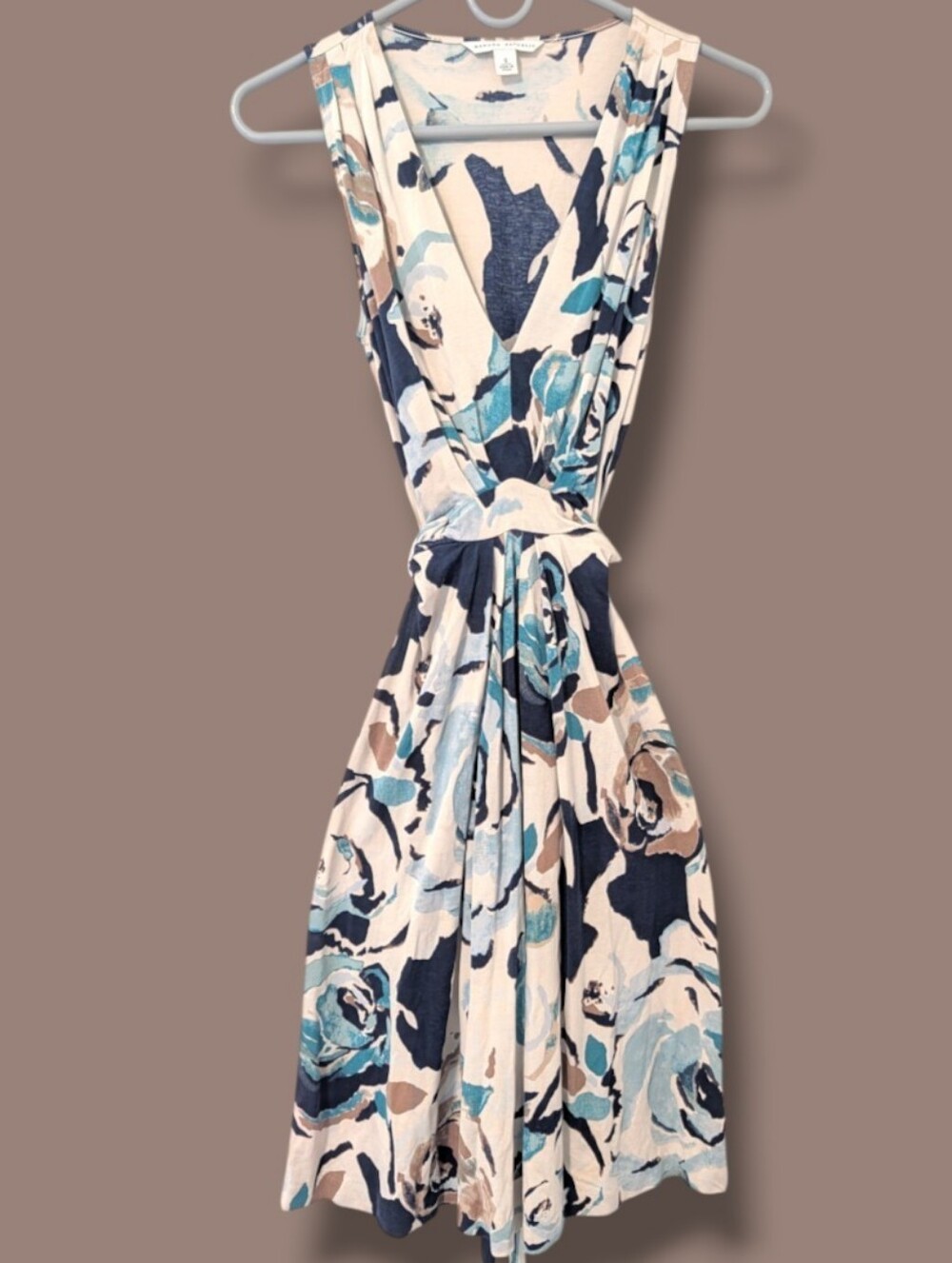 Banana Republic Vintage Blue Brown Floral Silk Cotton Fit And Flare Mini Dress